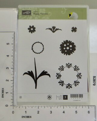 Stampin' Up! 7 Piece Rubber Stamp Set Hostess Happy Flowers Stem Blooms Blossom 
