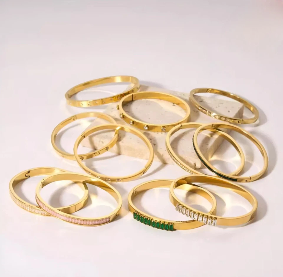 Damen Armband Armreif Edelstahl Modeschmuck Vergoldet Zirkonia Steine - Bild 2 von 4