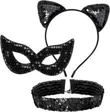 Black Cat Costume Accessories Cat Woman Costume for Women Halloween Sequins Masq