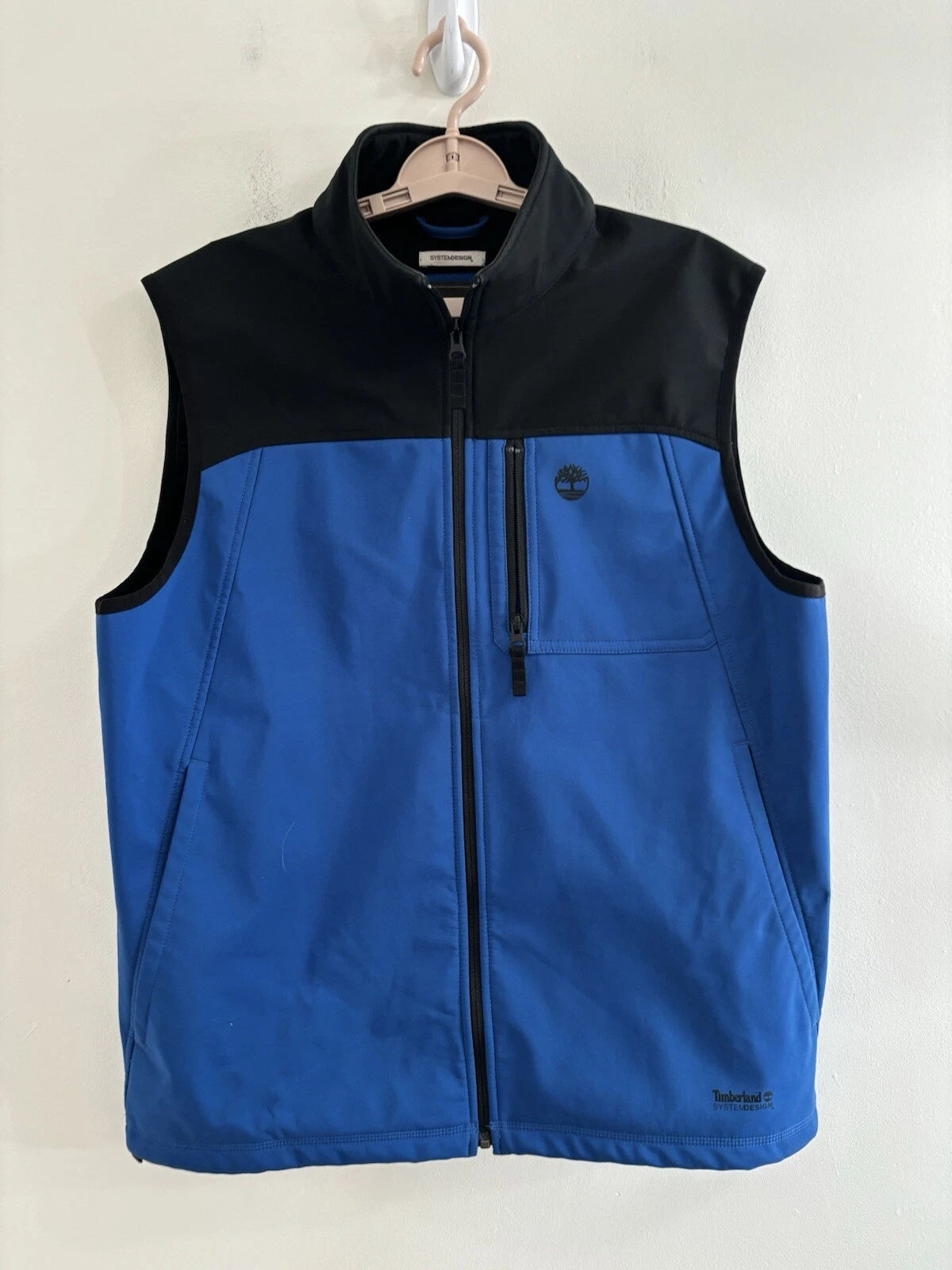 Timberland Vest Men’s Full Zip Blue/Black Trim Zipper Large Pockets Outdoors