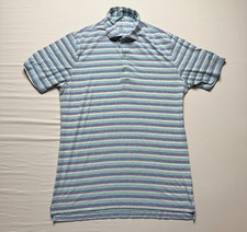 Johnnie O Top Shelf Golf Polo Mens Medium Blue Stripe Stretch Hershey Hotel