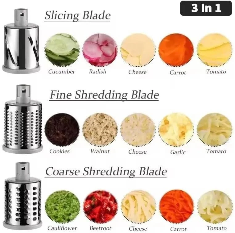 Rotary Vegetable Cutter 3-in-1 Manual Food Grater Slicer Shredder for Fruits - Image 4 of 4