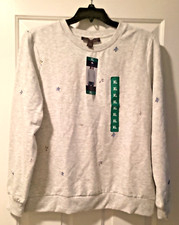 GLORIA VANDERBILT WOMENS SWEATSHIRT PULLOVER XL EMBROIDERED FLOWERS GREY NEW