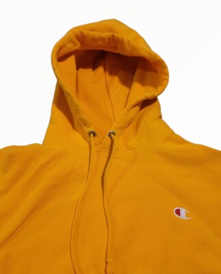 Champion Reverse Weave Logo Hoodie Retro Yellow Sweatshirt Size