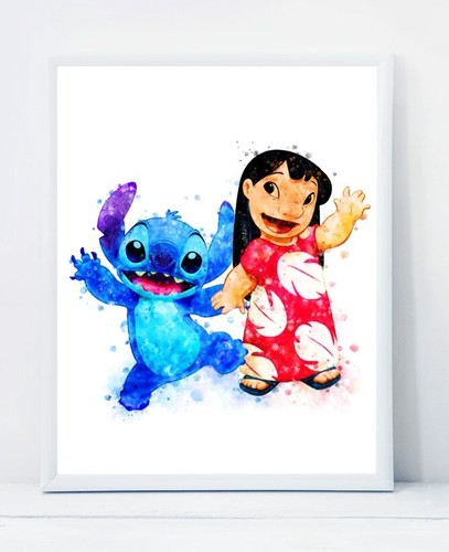 Lilo and Stitch Print Ohana Means Family Quote Watercolor Lilo and Stitch illust - Picture 2 of 3