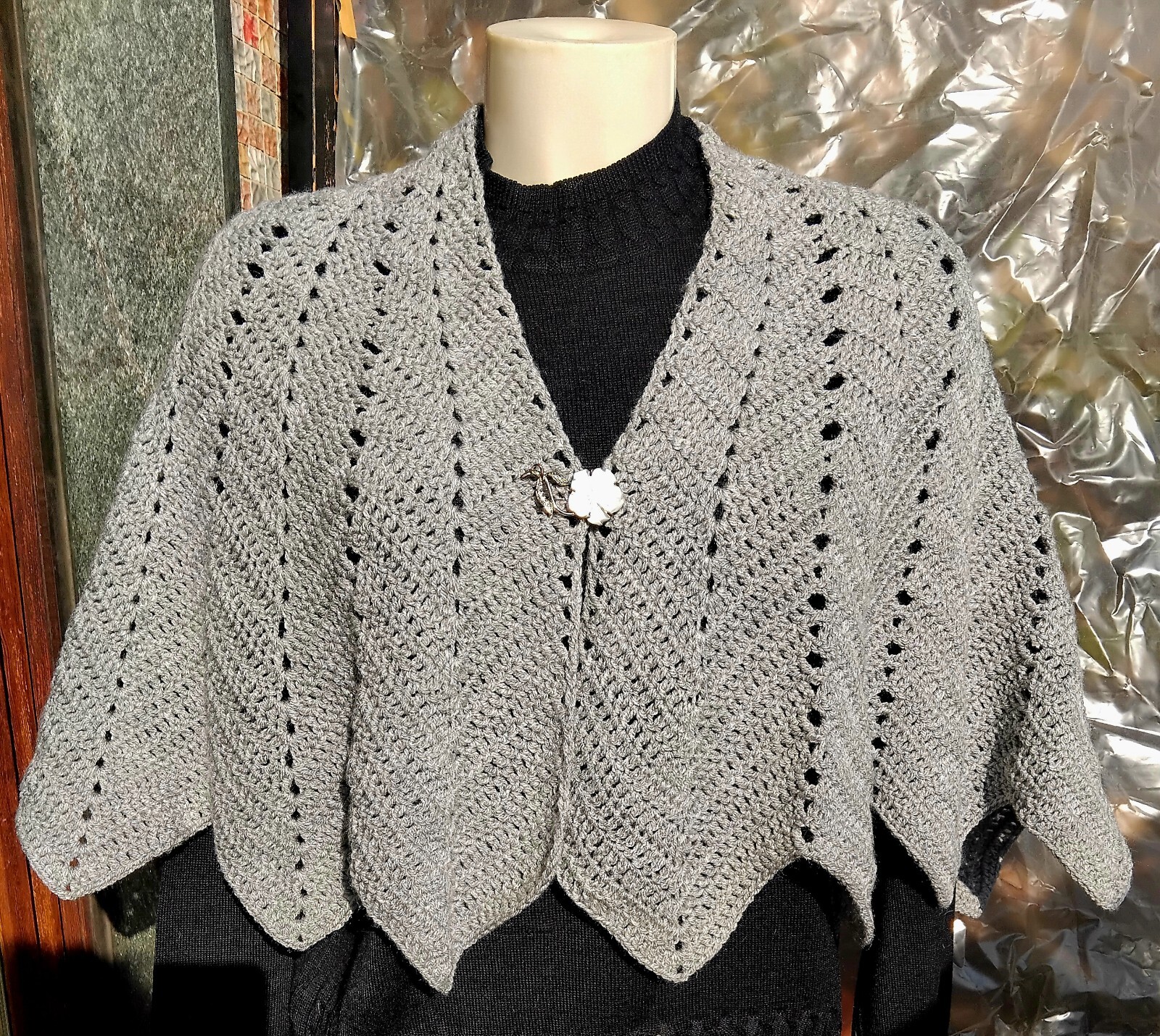 Mantella Scialle Uncinetto Lana Mantellina Lana Verde, Scialle