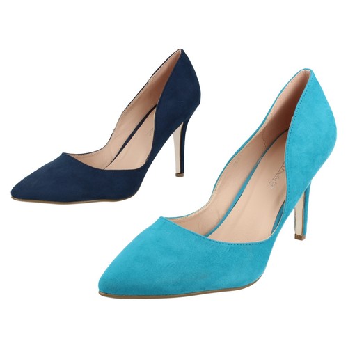 Ladies Navy Or Turquoise 3.75"Heeled Anne Michelle Court Shoes : F9R994