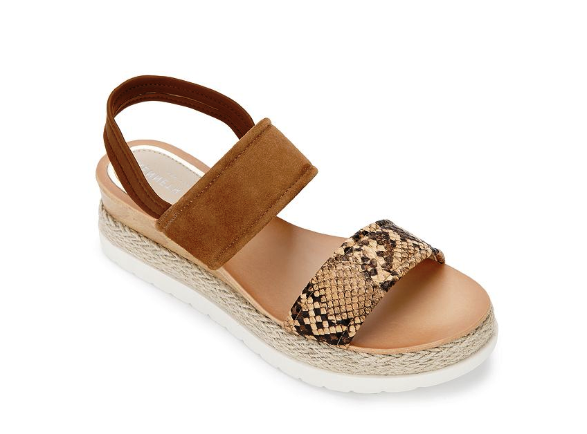 Kenneth Cole Jules Sandals Leather Platform Wedge Toffee Snake Combo NEW