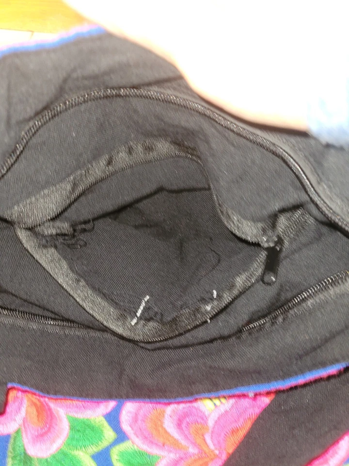 Travel Handbag Large Floral Embroidered Cotton Shoulder Beach  Road Trip - Imagem 3 de 4