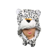 Plush Fleece Animal Hat White Tiger with Pom Poms Fleece lined