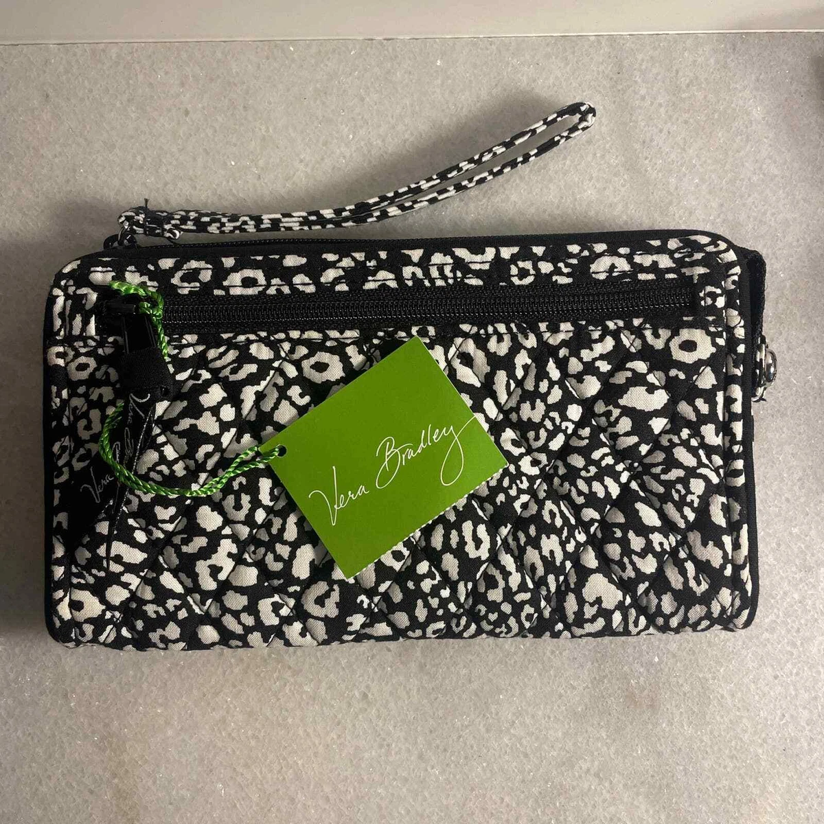 Vera Bradley Front Zip Wristlet animal print camocat black white bag