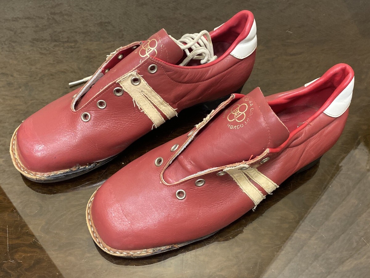 Chaussures Ski Vintage URSS – Bottes Cuir Rouge – Années 1980