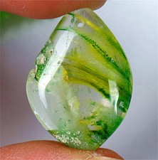 26x19x6mm Natural Green Ghost Crystal Quartz Free Shape Pendant Bead ZL6073