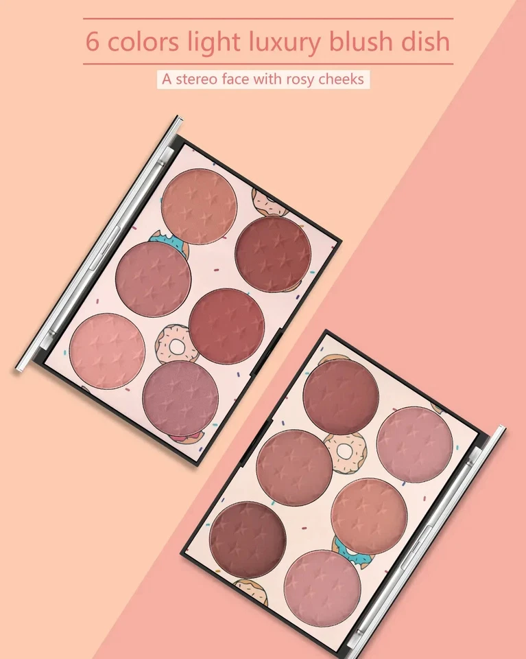 6 Color Nude Face Blush Pallete Full Coverage Blushes Baked Mineral Glow Blusher - Image 3 of 4