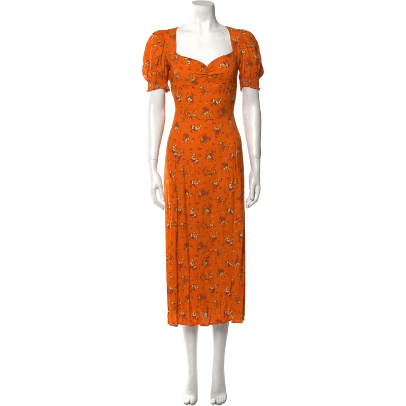 Brand New Reformation Orange Floral Midi Lacey Dress in August