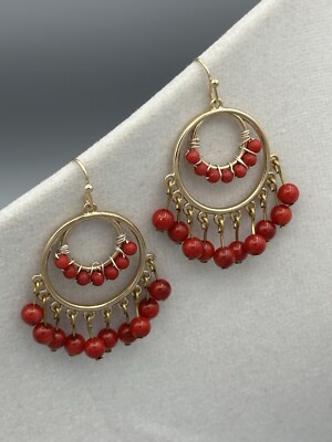 Red Coral Hoop Earrings 