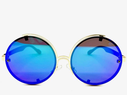 EXAGGERATED Vintage Retro Modern Style SUN GLASSES Round Gold Frame Mirror Lens - Picture 4 of 8