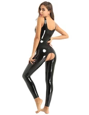 Women Latex Catsuit Jumpsuit Underwear Fancy Costume One Piece Bodysuit Clubwear