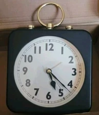 Small Retro Style Black Desktop Alarm Clock with GOLD Pull Ring For Tabletop