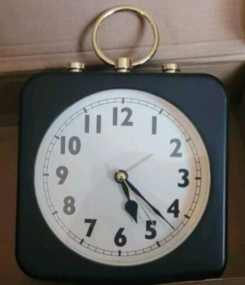 Small Retro Style Black Desktop Alarm Clock with GOLD Pull Ring For ...