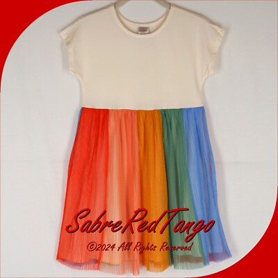 NWT HANNA ANDERSSON SOFT SHORT SLEEVE RAINBOW TULLE DRESS ECRU 130 8