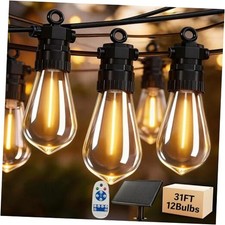 Solar Outdoor String Lights 12 Bulbs IP65 Waterproof Patio Lights with 31FT