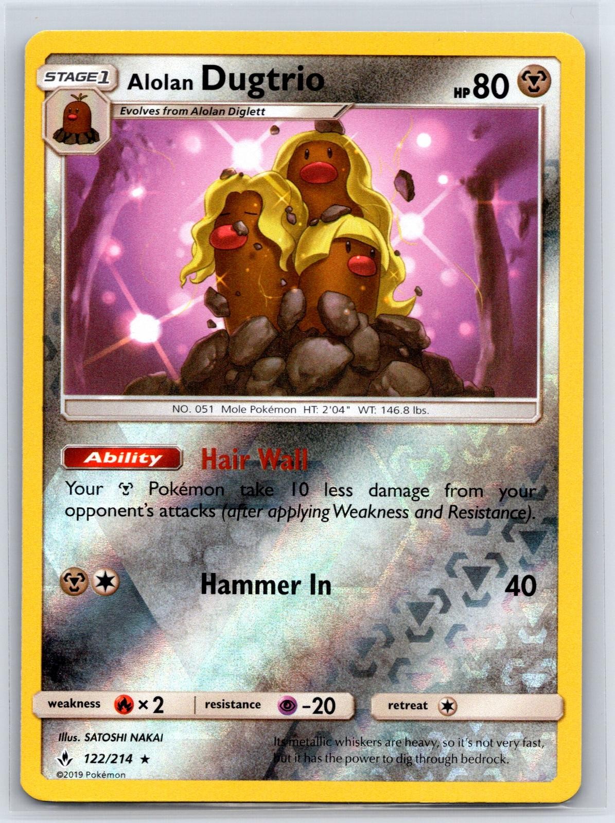 Alolan Dugtrio 122/214 Rare Unbroken Bonds Pokemon Reverse Holo NM/M 519b-28