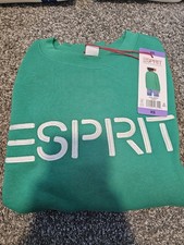 NWT Esprit Women's Logo Fleece Crewneck Green Viral 80's Vintage Sz Xs