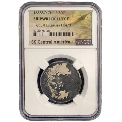 1855 SS Central America Shipwreck Chile 50 Centavos Silver Coin NGC Genuine