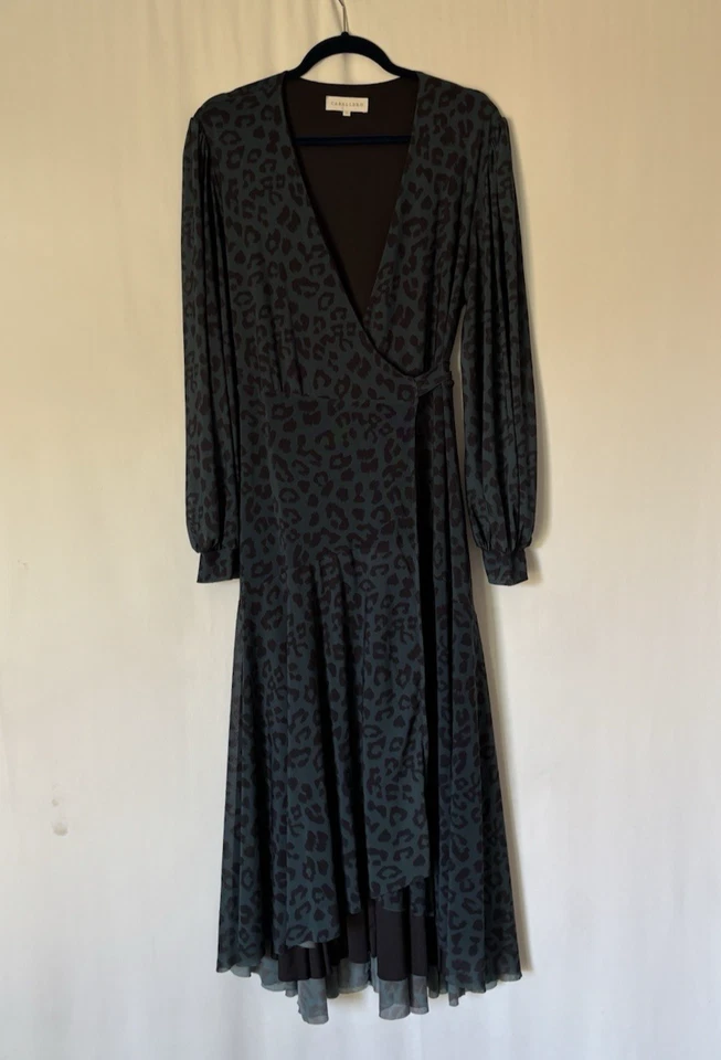 Caballero Moon Maxi Dress Medium Wrap Long Green Black Vneck Flowy Boho Leopard - Image 4 of 4