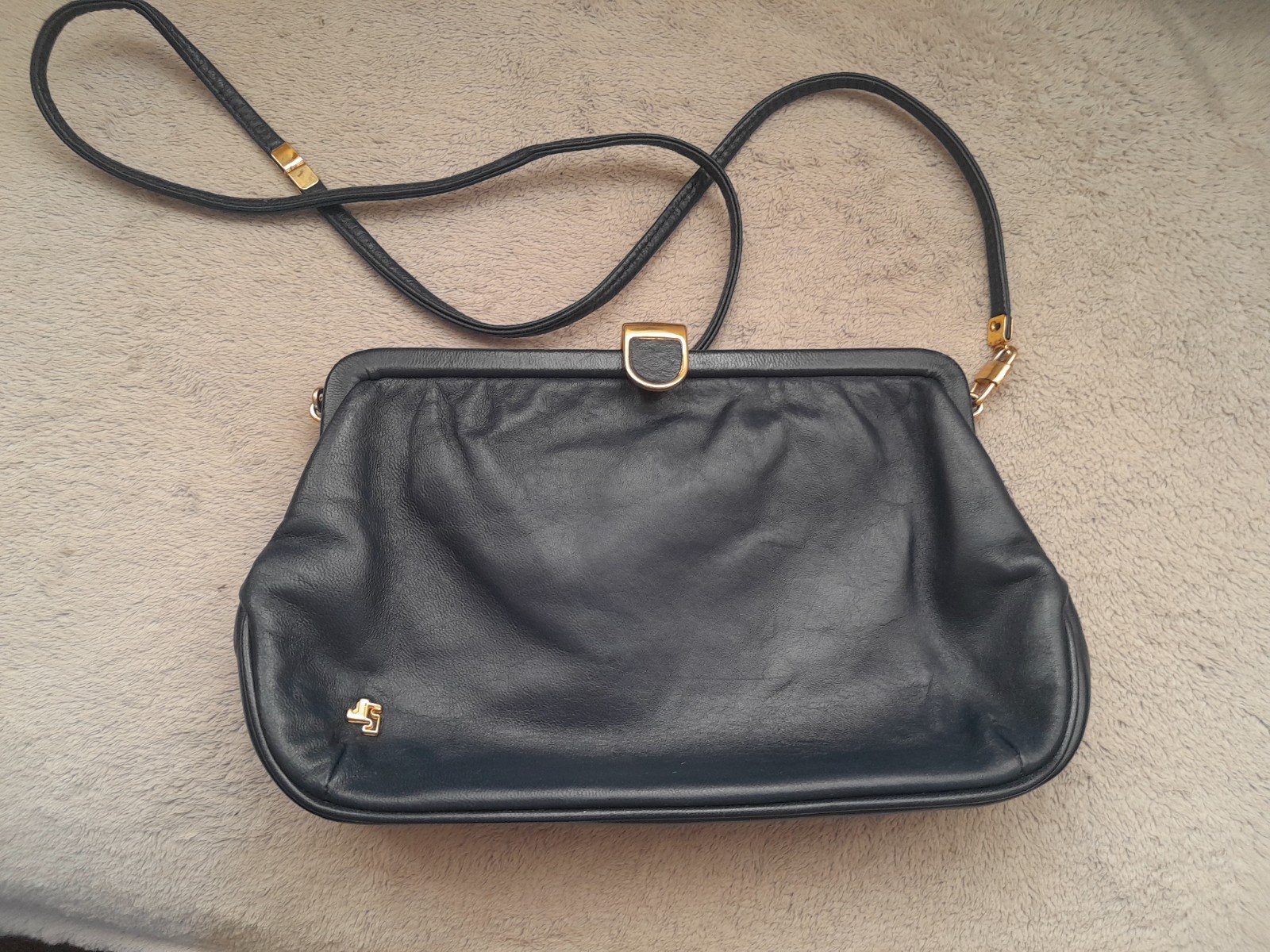 Jane shilton navy leather handbag 1980s??? vintage - Gem