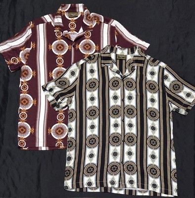 Lot of 2 LEVEL TEN COUTURE Button Up Shirts Med Multicolor Striped Greek Casual