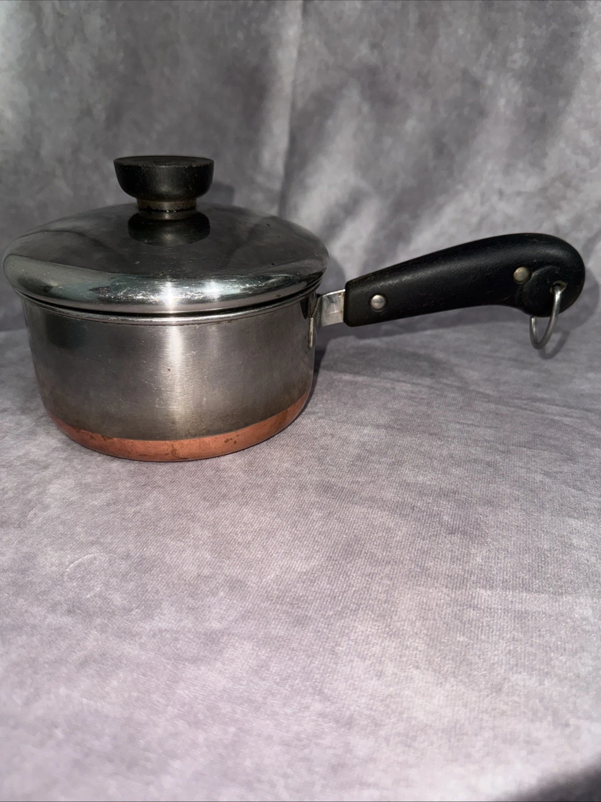 Vintage Revere Ware 1 qt Sauce Pan, Copper Bottom, Stainless Steel, Lid