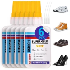 Super Glue for Shoe with anti Clog Cap.6 X 1 Fl Oz,Ca Glue - Clear Shoe Glue Sol