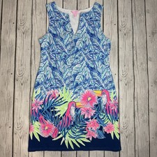 Lilly Pulitzer Women's M Harper Dress Let's Mango Parrot Border Print Shift
