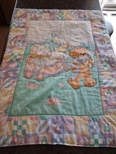 Vintage Dundee Baby Crib Blanket Teddy Bear ABC Bows Quilt Comforter 1980s USA