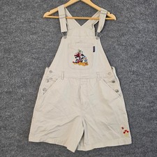 Vtg Mickey Unlimited Overalls Medium Disney Friends Embroidered Beige 90s Y2K