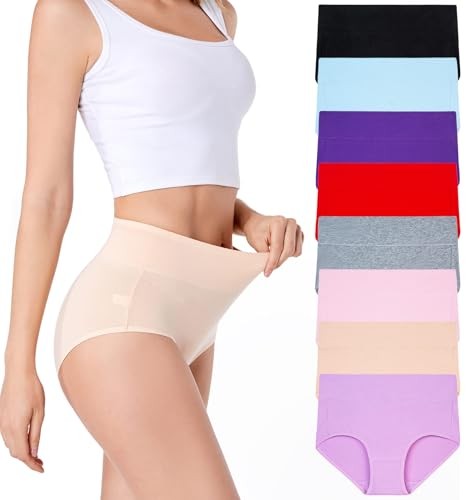 Women's Cotton Underwear Briefs High Waist Full Coverage X-Large 8 Pack-h005