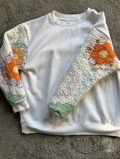 Upcycled Repurposed Shabby Floral Quilt Sweatshirt Women Medium