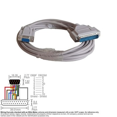 Cable Serial RS-232 DB9 9-Pin Female DB25 25-Pin Male RS232 15FT AT Modem