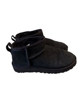 UGG  Women's Size 7 Classic Ultra Mini Black Suede Booties Sheepskin Lining