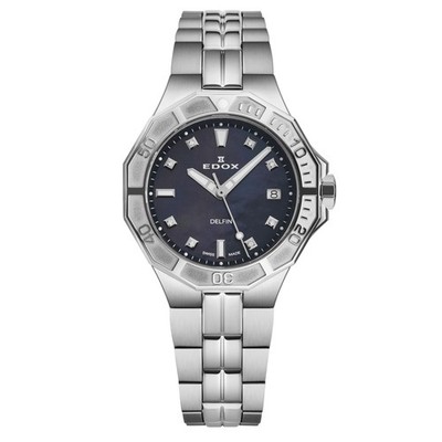 Edox Delfin Blue MOP Dial Steel Bracelet Quartz Watch 53020-3M-NANND