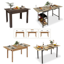 Extendable Large Dining Table Kitchen Desk with Storage Shelf Wooden Dining Room