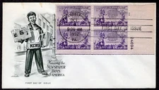 1952 Newspaper Boys of USA (1015) - Artmaster Plate Block FDC TE425