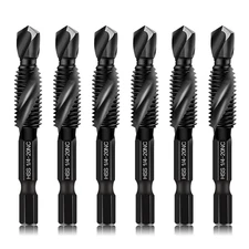 6-Piece 1/4-20NC Combination Drill Tap Bit Set SAE, Made of High-Speed Steel wit