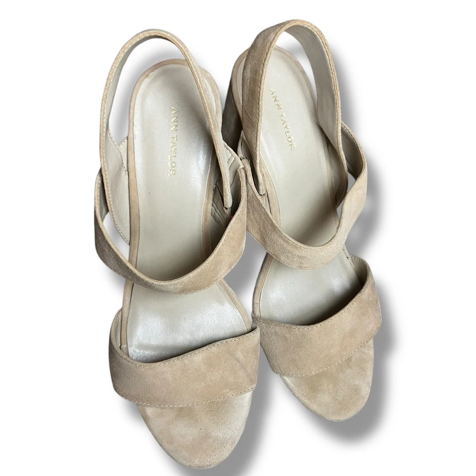 Ann Taylor Nude Suede Block Heel Sandals Size 8 M Chic Neutral - Image 4 of 4
