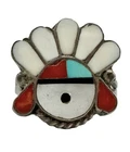 Vintage Zuni Sterling Silver Sunface Multi-Stone Ring Size 6.75