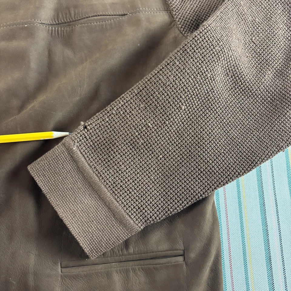 Vintage Neiman Marcus Jacket Mens Large Leather Knit Cardigan Made Germany 90s - Image 4 of 4