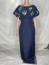Caroline Herrera Women's Gown Embellished Silk Faille Size 6 Navy