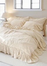 Ruffle Linen Bedding Cover set, Stonwashed Duvet Cover with Pillowcase